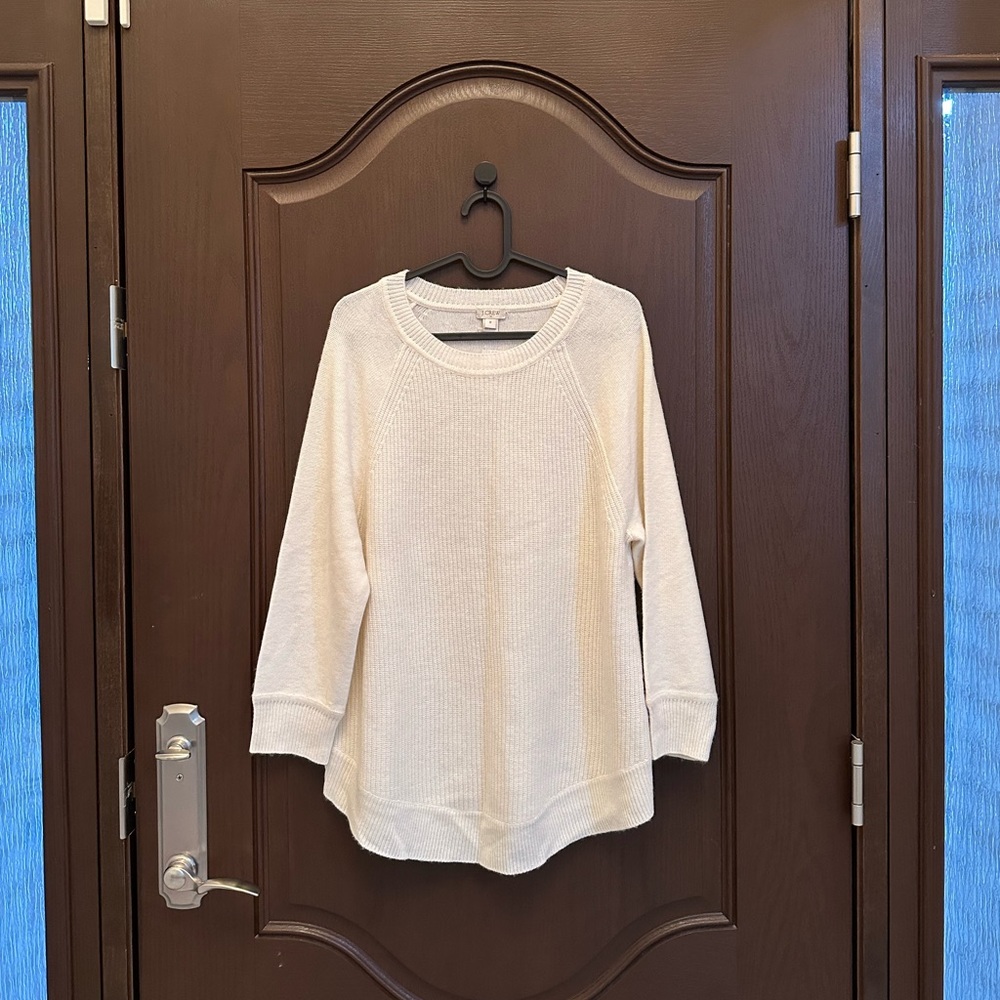J.Crew Merino Wool Blend Waffle Knit Sweater Cream Size M NWT